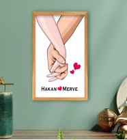 BK Gift Kişiye Özel Sevgili El Ele Tasarımlı Ahşap Çerçeveli Tablo-3 40x25cm, Sevgililer Günü, Sevgiliye Hediye