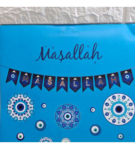 Maşallah Nazarboncuklu Banner Yazı Mevlüt Süsleri Mavi-