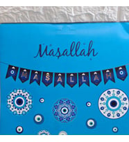 Maşallah Nazarboncuklu Banner Yazı Mevlüt Süsleri Mavi-