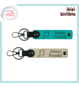 Şarkılarla Başlayan Aşka Şık Dokunuş, Kişiye Özel Anahtarlık Takımı, Koyu Turkuaz-Sütlü Kahve