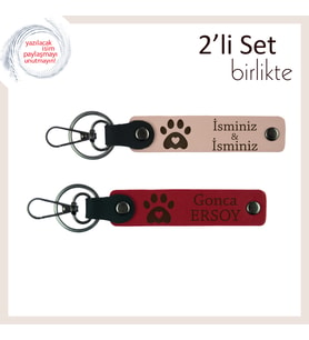 Yeni Sahiplendiğiniz Patiliye Hoş Geldin Armağanı, Kalpli Pati Desenli Deri Set, Yavru Ağzı-Kırmızı