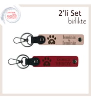 Yeni Sahiplendiğiniz Patiliye Hoş Geldin Armağanı, Kalpli Pati Desenli Deri Set, Yavru Ağzı-Kırmızı