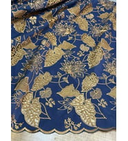 NAKIŞ İŞLEME GÜPÜR OSMANLI TRANSPARAN YAPRAKLI VİSKON KUMAŞ 100X 140 (Lacivert)