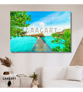 Tekli Yatay Kanvas Duvar Tablosu Tatil Manzarası Bora Bora