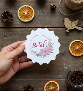 Kişiye Özel İsme Özel Bardak Altlığı Doğum Günü Hediyesi (Bej)