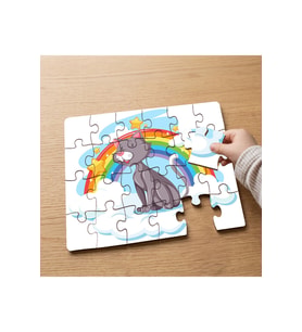 Bulutların Üstünde Oturan Gri Kedicik Tasarımlı 24 Parça Ahşap Çocuk Puzzle MPK0362