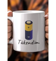 Tükendim Yazılı Esprili 330ml Baskılı Beyaz Seramik Kupa Bardak