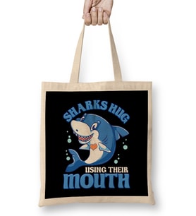 Sharks Hug Using Their Mouth Funny Shark Pun Bez Çanta Uzun Saplı