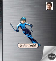 Kişiye Özel Kayakcı Erkek Ahşap Magnet -2