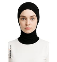 Boyunluklu Bone , Spor Bone , Hijab , Tesettür, Siyah , Geçmeli Hazır Bone
