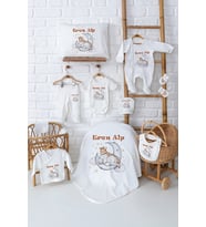 Pia Baby Premium %100 Pamuk Erkek Bebek Hediyesi 11 Parça İsme Özel Doğum Seti 5051-00 (Ekru)