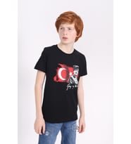 Toontoy Unisex Çocuk Atatürk Baskılı Tişört (Siyah)