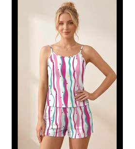 Night Çilek Desenli İp Askılı Şortlu Pijama Takımı 4617