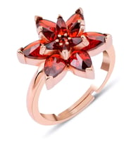 Doğal Taşlı Ayarlanabilir Lotus Çiçeği Gümüş Yüzük (Kırmızı-Rose Gold)