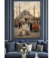 İstanbul Sultanahmet Camii Ve Kediler Dekoratif Kanvas - Mdf Ahşap Tablo