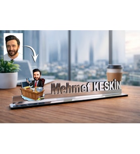 Kişiye Özel Avukat Karikatürlü 30 cm Ayna Pleksi Masaüstü İsimlik - Avukat Hediyesi Avukata ve Hukukçuya Hediye