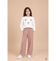 Bordo Kız Çocuk Fiyonk Desenli Sweatshirt Geniş Paça Eşofman Takımı 24828