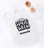 BK Gift Kişiye Özel Happy Halloween Tasarımlı Beyaz Mutfak Önlüğü-1