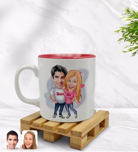 BK Gift Kişiye Özel Sevgililer Karikatürlü İçi Kırmızı Renkli Kupa Bardak Model 5