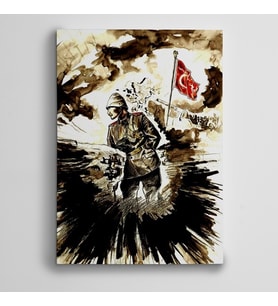 Atatürk Cephe ve Türk Bayrağı Kanvas Tablo