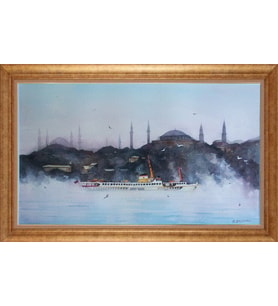 Çerçeveli Paspartulu Manzara Tablo ah1952 (Gold)