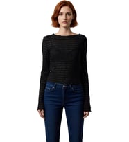 Stil Kadın Fitted Vücuda Oturan Dokulu Tül Esnek Bluz Regular Örme Slim Kalıp