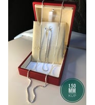 1.5 mm Küp Zincir Bileklik Set Gümüş • Işıklı Kutuda Sevgiliye • Eşe • Babaya • Kolye Bileklik