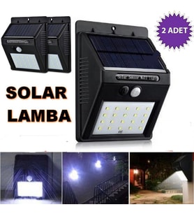 2 Adet Güneş Enerjili Solar Lamba 20 Ledli Sensörlü Duvar Tipi Su Geçirmez Led Sokak Bahçe Lambası