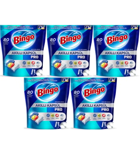 Bingo Akıllı Kapsül Pro Bulaşık Makinesi Deterjanı Tableti 400 Adet Limon Kokulu (5PK*80)