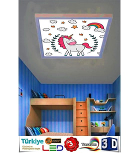 Çocuk Avize Unicorn Tasarım Led Avize Yeni Modern Led Avize 60x60, 60watt,beyaz Işık
