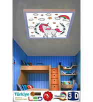 Çocuk Avize Unicorn Tasarım Led Avize Yeni Modern Led Avize 60x60, 60watt,beyaz Işık