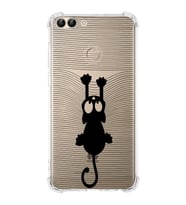 Huawei P Smart  Köşe Korumalı Antişok Kapak Çizgi Kedi (Siyah) Tasarımlı Şeffaf Kılıf