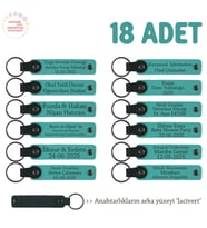 Kamp Arkadaşlarına Anı Olarak, 18'li Set, Kişisel Mesajlı Deri Anahtarlık, Koyu Turkuaz & Lacivert