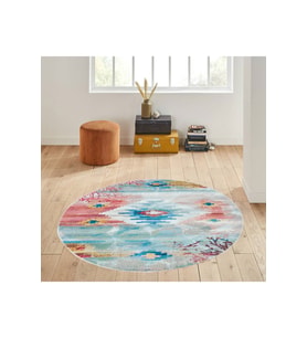 Eliana Home Baskılı, Yıkanabilir Kaymaz Taban Yuvarlak Halı LNA7148 120x120 cm (Mavi)