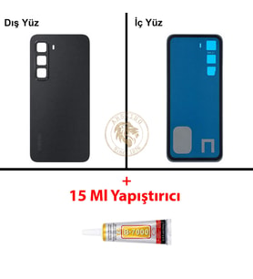 Infinix Hot 60İ Siyah Uyumlu Arka Kapak + B7000 Yapıştırıcı Arka Cam Batarya Pil Kapağı Lazer Kesim