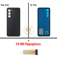 Infinix Hot 60İ Siyah Uyumlu Arka Kapak + B7000 Yapıştırıcı Arka Cam Batarya Pil Kapağı Lazer Kesim