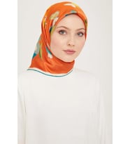 Armine Turuncu Kelebek Desen Sura İpek Eşarp 9146-02