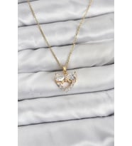 316L Çelik Zincir Gold Renk Kalp ve Fiyonk Model Zirkon Taşlı Kadın Kolye - TJ-BKO10848