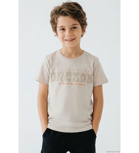 Breeze Erkek Çocuk Tişört Kabartmalı Yazı Baskılı 8-14 Yaş, Bej