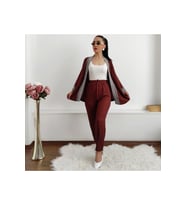Dar Nakışlı Kimono Takımı (Kahverengi)