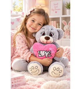 Harika Peluş 80 cm Love Kalpli Ayıcık (Gri)