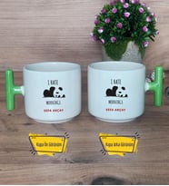 Sevimli Panda Kupa Bardak T Yeşil Kulplu Arkadaşa Hediye