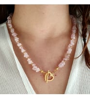 Kalp Kapama Pembe Kuvars Aşk Kolye (A.Pembe)