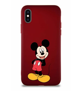 Apple iPhone XS Soft Premier Kapak Mickey Mouse-B Tasarımlı Silikon Kılıf - Mürdüm (Şeffaf)