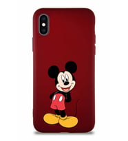 Apple iPhone XS Soft Premier Kapak Mickey Mouse-B Tasarımlı Silikon Kılıf - Mürdüm (Şeffaf)