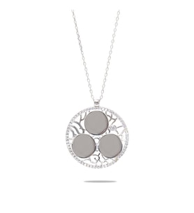 Zirkon Taşlı Silver Renk Kişiye Özel Üç İsim/Harf Yazılı 925 Ayar Gümüş Kadın Kolye
