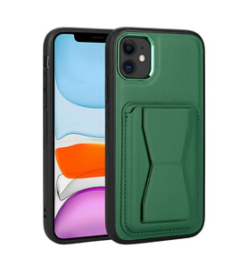 Lexroo iPhone 11 Kılıf Kartlıklı Standlı Pu Deri Memo Kılıf - Koyu Yeşil