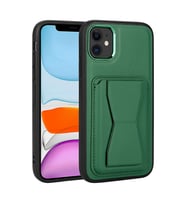 Lexroo iPhone 11 Kılıf Kartlıklı Standlı Pu Deri Memo Kılıf - Koyu Yeşil