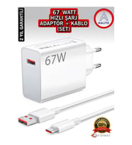 Type-c 67w (WATT) Turbo Şarj Aleti Cihazı Adaptörü Kablo (SET) %100 Turbo (Beyaz)
