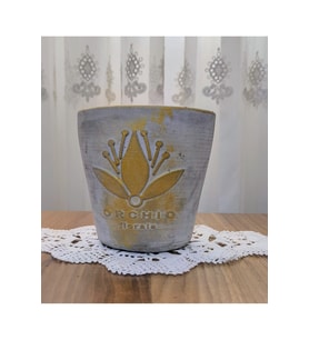 Beton Çiçek ve Bonsai Saksısı Gri Gold Eskitme